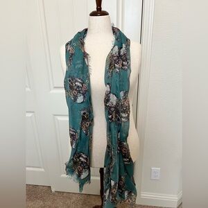 Teal Skull & Floral Print Scarf - Edgy & Unique Accessory